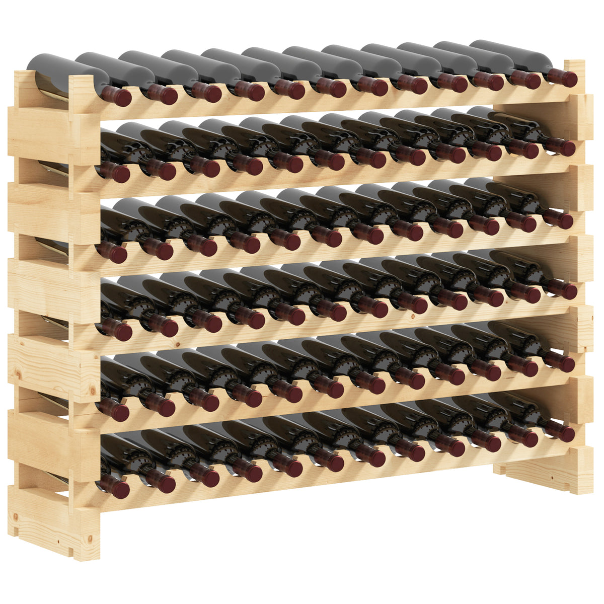 Casier à bouteilles pour 72 bouteilles, étagère à vin avec 6 niveaux modulable et superposable, casier à vin en bois de sapin massif, pour cave, bars, sous-sols, 114x28x85cm, bois naturel-0