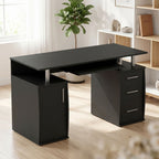 Bureau d'ordinateur, bureau informatique 120 x 55 cm avec plateau pour clavier, 3 tiroirs, pour chambre, domicile, noir-1