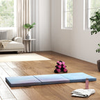 Tapis de gymnastique yoga pilates fitness pliable en 3 panneaux avec poignées revêtement synthétique 180 x 60 x 5cm bleu-5