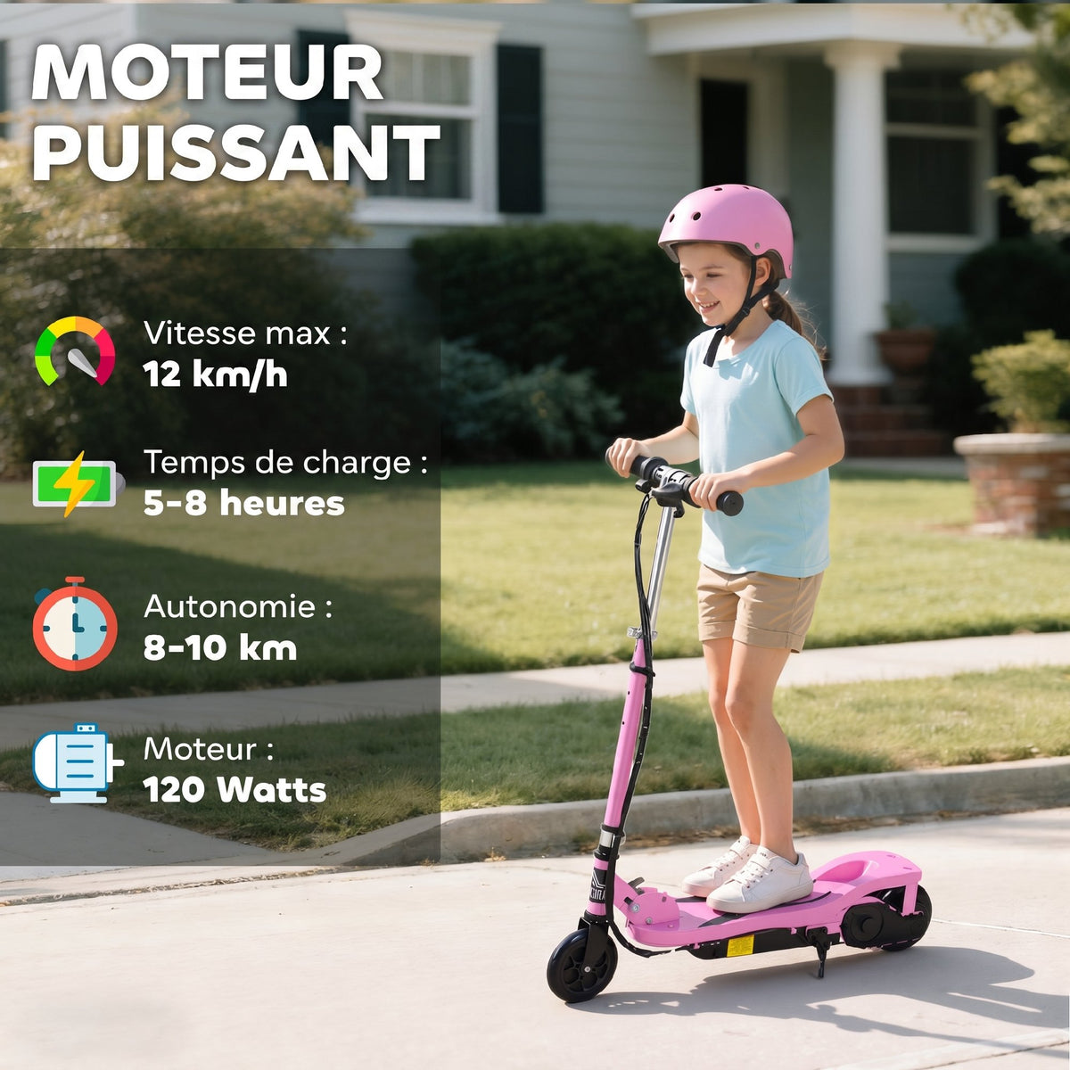Trottinette électrique pliante pour enfant de 7+ans, 120W Vitesse max 12km/h, 75x36x82-93 cm rose-3