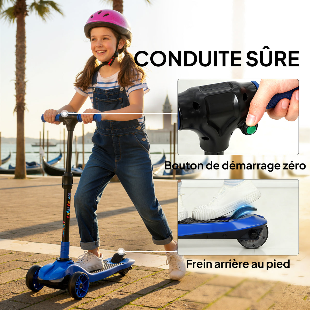 Trottinette électrique pour enfant 6 à 10 ans, pliable 3 roues démarrage zéro, vitesse maximale 8 km/h 64x29x83cm bleu-7