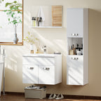 Ensemble de Meubles de Salle de Bain 4 Pièces, Mural, avec Miroir, Meuble sous Vasque, Lavabo et Armoire Haute, Blanc-9