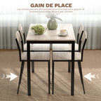 Ensemble table à manger 5 pièces avec 4 chaises lateau MDF coloris bois de chêne châssis métal noir-3