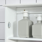 Armoire Murale de Salle de Bain avec Miroir - Armoire à Glace - Placard de Rangement Toilettes - 1 Porte, 2 étagères - Verre MDF Blanc-9