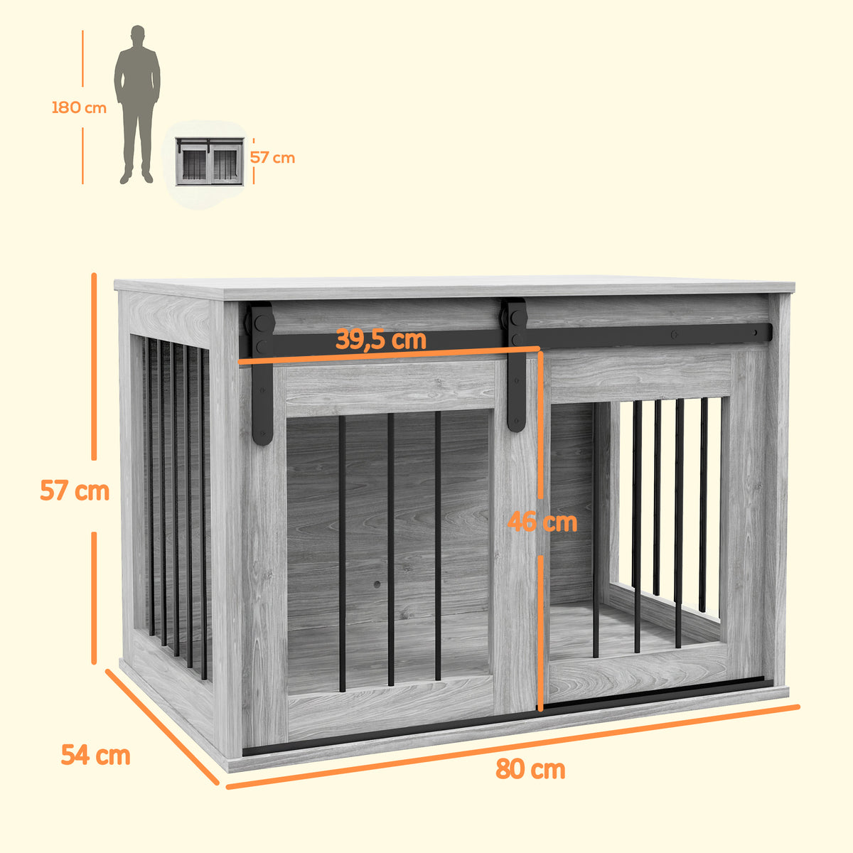 Cage caisse pour chien animaux intérieur porte coulissante, métal effet bois, dim. 57H x 80L x 54l cm-2