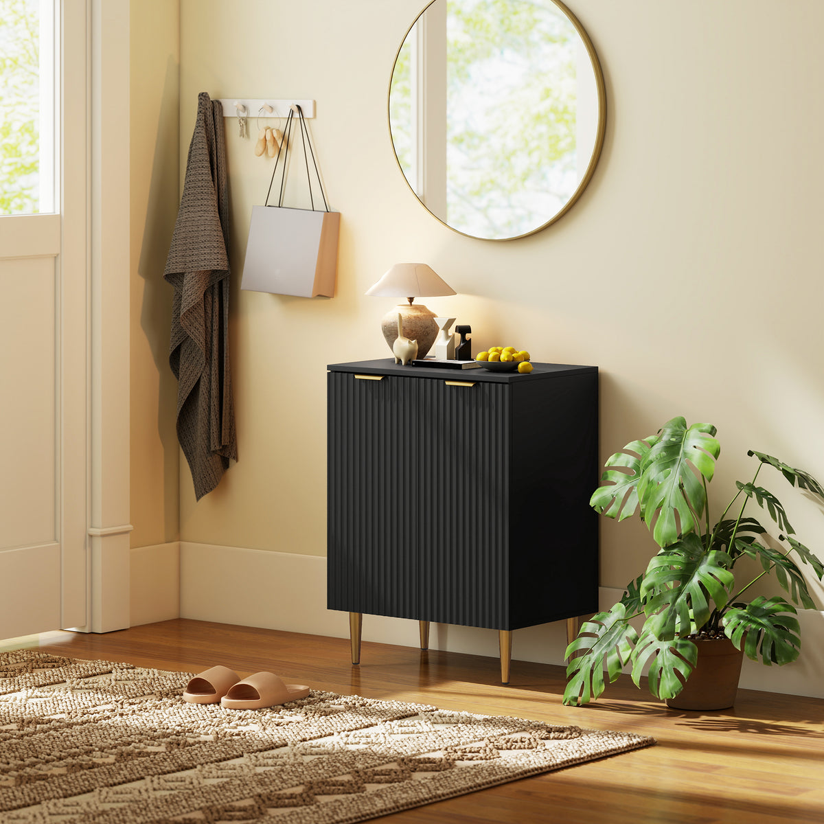 Buffet Cuisine, Meuble de Rangement avec 2 Portes, Étagère Réglable, Pieds Métalliques Surélevés, 60 x 40 x 80 cm, Noir-8