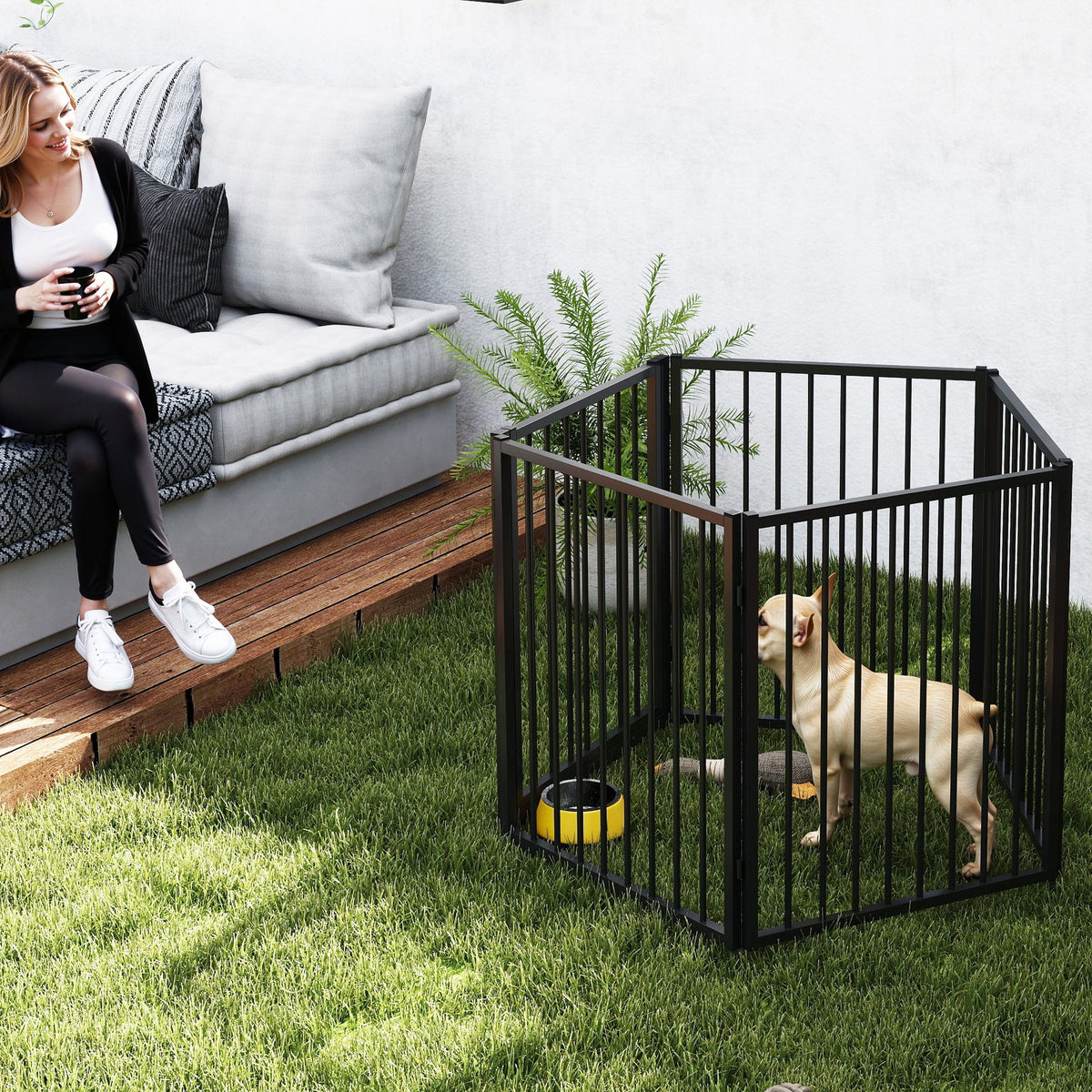 Parc pour chien, parc pour animaux, 5 panneaux, clôture portable pliable, sécurisé, noir-1