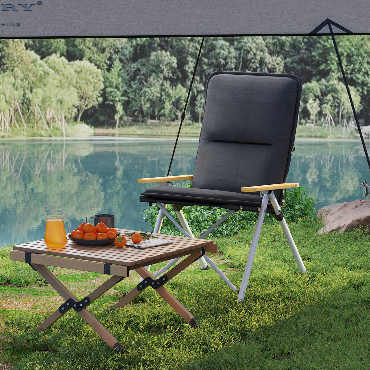 Chaise de camping chaise de pêche pliante, dossier haut, coussin amovible et sac de transport, 59x67x96cm, noir-8
