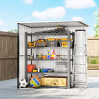 Abri de Jardin en Métal 1,37m², Toit Incliné, 2 Portes Verrouillables, Gants, Anti-UV, 163x89x163cm, Gris Foncé-7