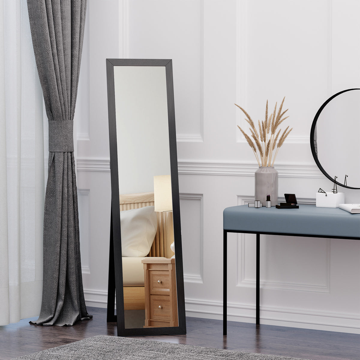 Miroir sur Pied et Mural Rectangulaire, Miroir de Sol Pleine Longueur pour Dressing, Chambre, Salon, 37 x 37 x 154 cm, Noir-1