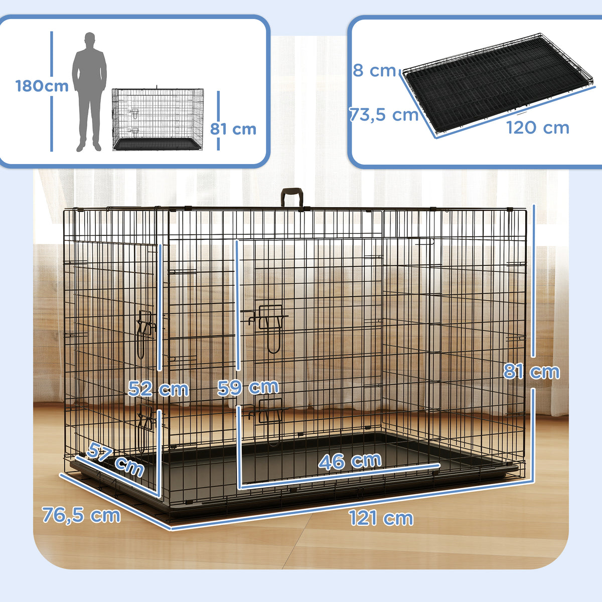 Cage caisse de transport pliante pour chien en acier 2 portes verrouillables 121 x 77 x 82 cm noir-2