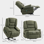 Fauteuil releveur relax électrique, fonction massage et chaleur, inclinaison réglable, repose-pied, télécommandes, vert-2