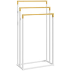 Porte-serviettes en bambou et acier sur pieds avec 3 barres support pour serviette 45 x 22,5 x 86 cm blanc et naturel-0