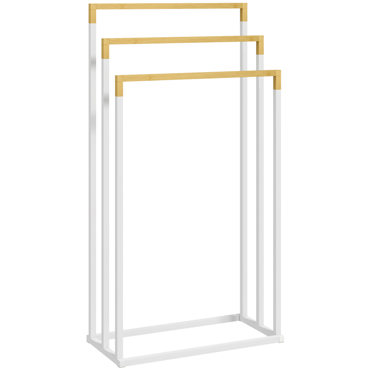 Porte-serviettes en bambou et acier sur pieds avec 3 barres support pour serviette 45 x 22,5 x 86 cm blanc et naturel-0