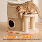 Arbre à Chat Multi-Niveaux avec Tonneau, Double Niche, Lit, Plateforme, Poteaux à Griffer en Sisal, 55x39x90cm, Beige-5
