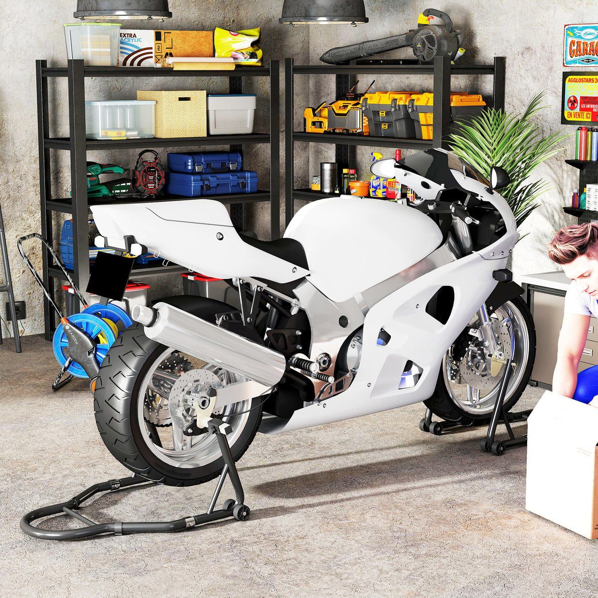 Béquille roue avant arrière charge 390 kg béquille d'atelier moto bras réglable en acier, fourche en forme de U + L noir-1