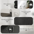 Meuble salle de bain avec miroir, placard à portes et 6 compartiments ouverts, 60 x 14,5 x 49,4 cm, noir-4