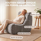 Canapé Paresseux Chaise de Sol à Silhouette Papillon avec Poches Latérales, sans Assemblage, 80x90x76cm, Gris Châtaigne-3