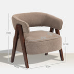 Fauteuil de salon en tissu bouclette, chaise rembourrée, assise large, dossier ergonomique, 70 x 64 x 71 cm, marron-2
