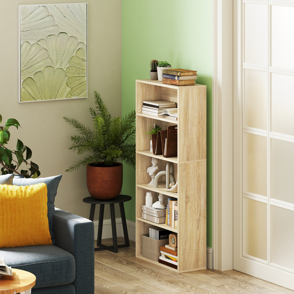 Bibliothèque étagère de rangement 5 niveaux avec étagères réglables pour salon, chambre, bureau, 60x24x133,5cm, naturel-9