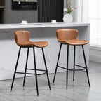 Lot de 2 tabourets de bar assise en similicuir hauteur 76 cm avec repose-pieds en acier et dossier design vintage marron-9
