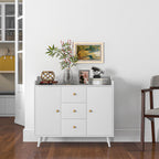 Buffet, meuble de rangement avec 2 portes, 3 tiroirs et pieds en bois massif, style moderne, 90 x 32 x 80 cm, blanc-6