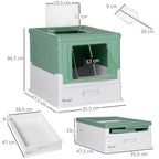 Maison de toilette pour chat pliable double porte battante et supérieure pelle fourni 47,5 x 35,5 x 36,7 cm vert-2