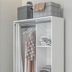 Armoire penderie armoire de rangement avec tringle rideaux 3 tiroirs en tissu amovibles 105 x 48 x 160 cm blanc-7