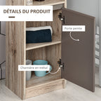 Meuble colonne salle de bain à 6 niveaux, meuble de rangement étroit avec 2 portes, 2 compartiments ouverts et étagère réglable, pour toilette, petits espaces, 30 x 24 x 170 cm gris et chêne-4