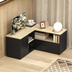 Meuble TV d'angle banc télévision jusqu'à 40 pouces avec 2 placards et 3 niches 90 x 90 x 45 cm chêne et noir-6