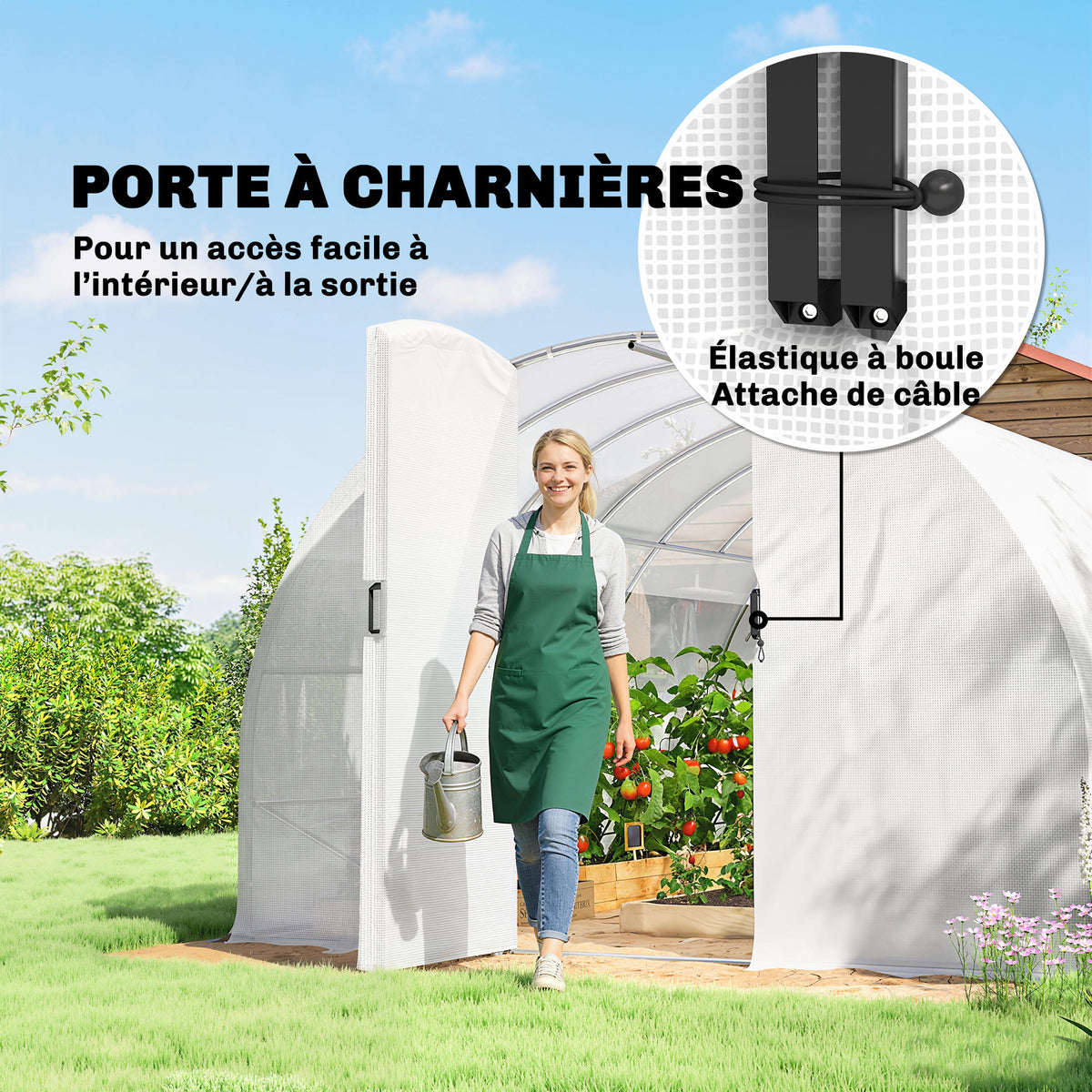 Serre tunnel de jardin 24m², serre de jardin tunnel avec portes et 12 fenêtres avec moustiquaires, 295x798x199cm, blanc-4