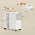 Support d'imprimante, meuble de rangement sur roulettes avec tiroirs, étagère réglable et compartiment ouvert, blanc-2