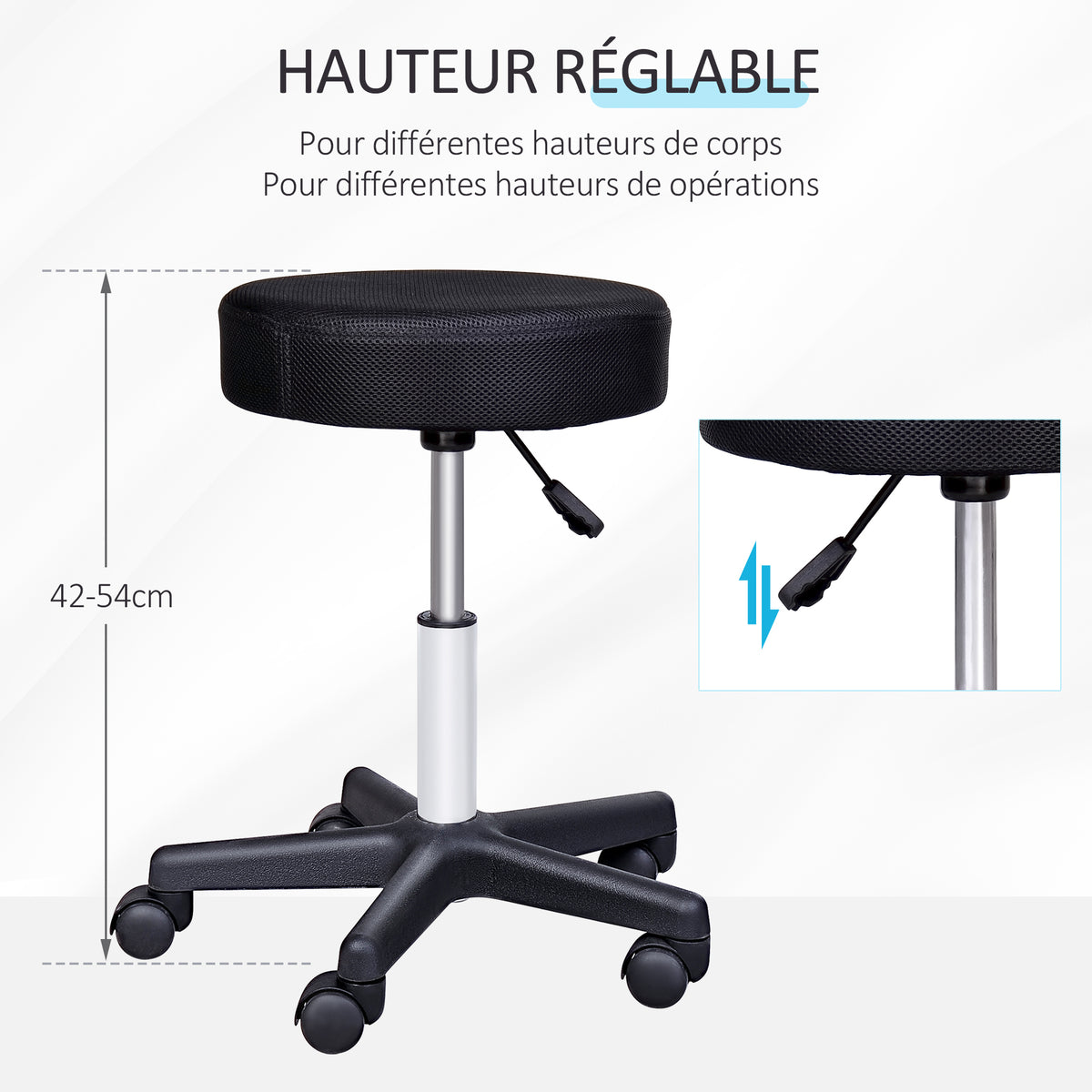 Lot de 2 tabourets de massage à roulettes reglable en hauteur pivotant avec trois couleurs de housse de protection-3