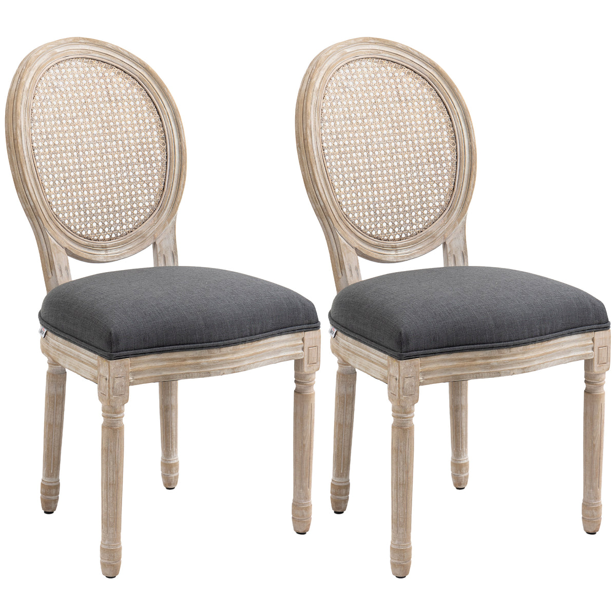Lot de 2 chaises de Salle à Manger - Chaise de Salon médaillon Style Louis XVI - Bois Massif sculpté, patiné-0