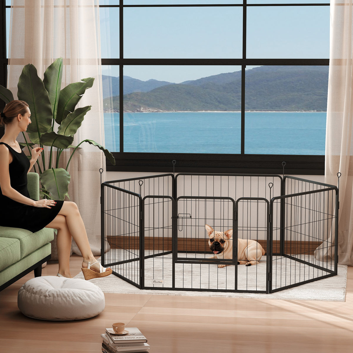 Parc pour chien, enclos chien 6 panneaux modulable et pliable, portable en acier avec porte 80 x 60 gris-9