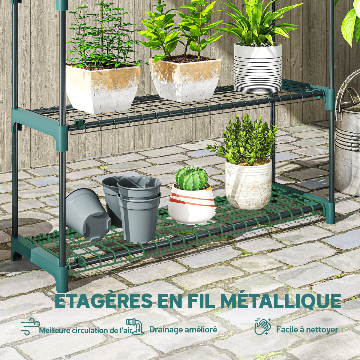 Lot de 2 Étagères à Plantes 4 Niveaux Intérieur Extérieur, Supports pour Plantes en Métal, 90 x 28 x 104 cm, Vert-4