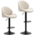 Lot de 2 tabourets de bar forme de coquillage, dossier, hauteur réglable et repose-pieds, cadre en acier, beige-0