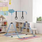 Barre de gymnastique pour enfants, barre horizontale pliable à hauteur réglable avec anneaux de gymnastique, bleu-9
