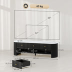 Meuble TV 140 cm, meuble télé pour téléviseur 65 pouces effet marbre avec 3 tiroirs façades à cannelures 2 étagères noir-2