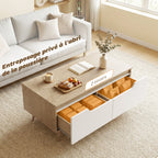 Table basse rectangulaire, table de salon moderne avec 2 tiroirs, 5 pieds en bois de pin, 100x50x46cm, chêne et blanc-4