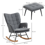 Fauteuil à bascule avec repose-pieds, rocking chair, assise large, dossier haut, coussin inclus, 64 x 89 x 90 cm, gris-2