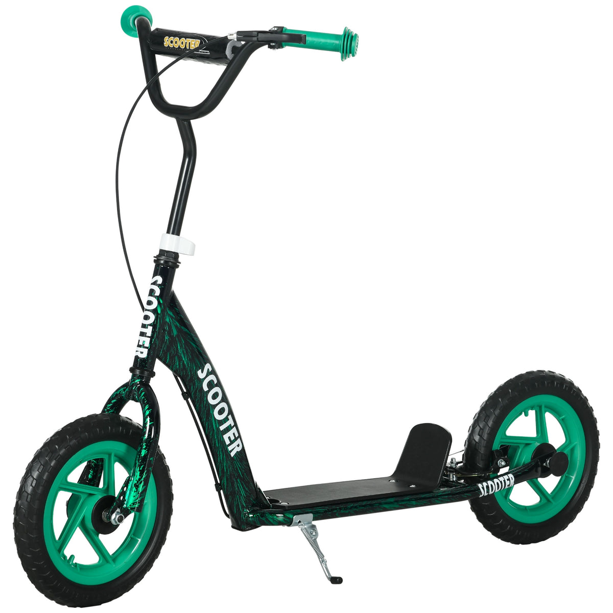 Trottinette patinette scooter enfant grandes roues de 6 à 12 ans hauteur réglable frein arrière béquille vert-0