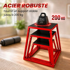 Boîte Entraînement Pliométrique Trapézoïdale en Acier, 3 Plateformes de Saut Antidérapantes 30,5/45,8/61 cm, Rouge-6