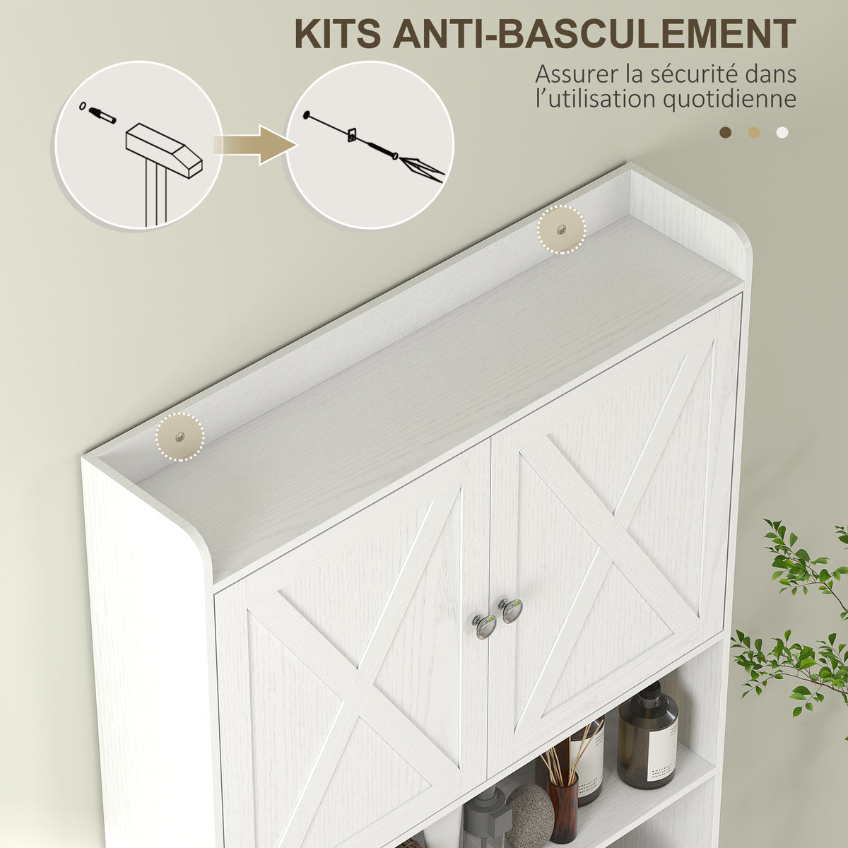 Meuble WC dessus de toilette avec placard à porte de grange, étagère réglable, compartiments et porte-papier, blanc-6