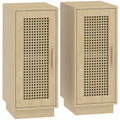 Lot de 2 Tables de Chevet, Étagère Réglable et Porte en Résine Tressée, Style Bohème, 25 x 30 x 60 cm, Bois Naturel-0