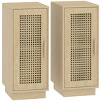 Lot de 2 Tables de Chevet, Étagère Réglable et Porte en Résine Tressée, Style Bohème, 25 x 30 x 60 cm, Bois Naturel-0