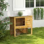 Clapier à lapin en bois 2 étages avec 3 portes plateau coulissant rampe toit bitumé 85 x 50 x 80 cm jaune-1
