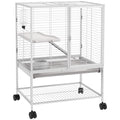 Cage pour petits animaux sur roulettes 2 niveaux avec 2 portes, 1 rampe, 1 étagère de rangement 61,5 x 44,5 x 86 cm gris-0