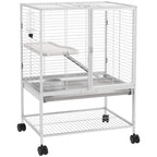 Cage pour petits animaux sur roulettes 2 niveaux avec 2 portes, 1 rampe, 1 étagère de rangement 61,5 x 44,5 x 86 cm gris-0