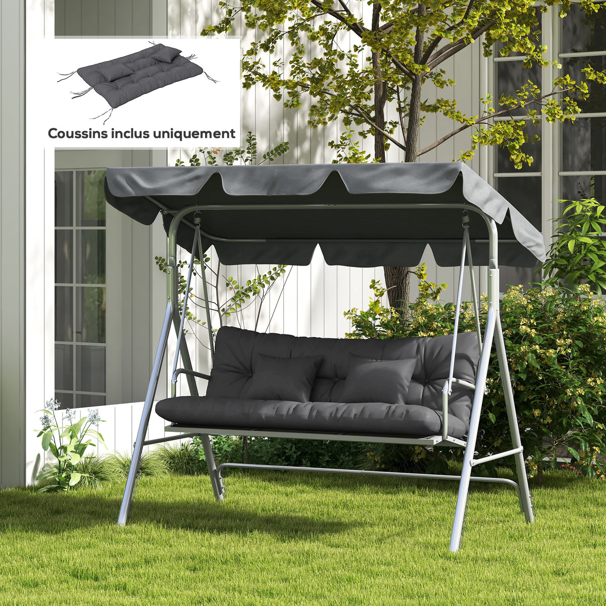 Ensemble de 4 coussins d'extérieur pour balancelle de jardin, 1 coussin d'assise coussins de dossier et 2 oreillers-1
